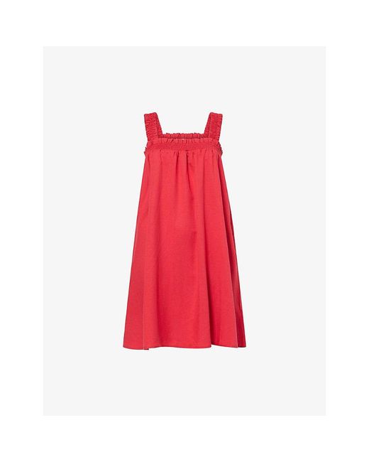 Seafolly Gathered Square-Neck Cotton Mini Dress