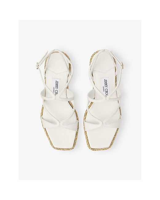 Jimmy Choo White Ayla 85 Leather Espadrille Wedges