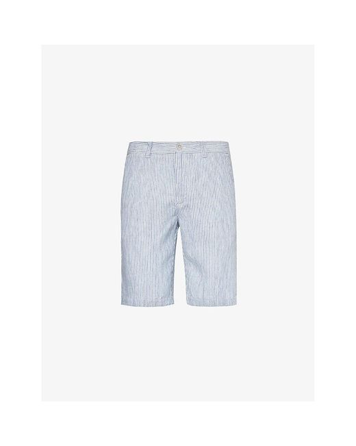 120% Lino Blue Bermuda Pressed-crease Mid-rise Linen Shorts for men