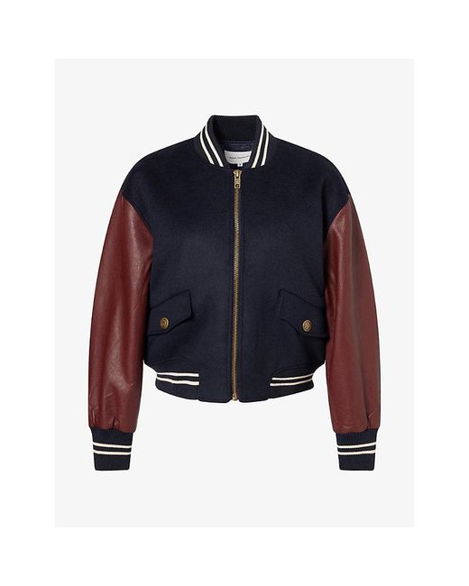 GOOD AMERICAN Blue Team Embroidered Wool-Blend Varsity Jacket