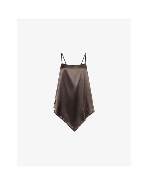 Reformation Brown Esme Asymmetric-Hem Silk Top