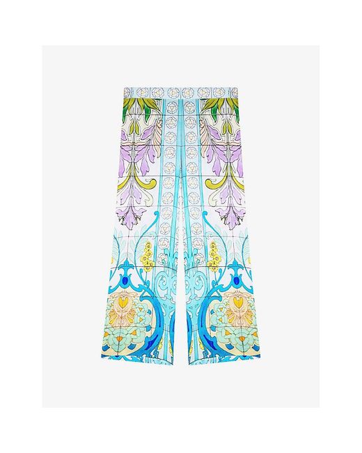 Maje Blue Mosaic-print Wide-leg Mid-rise Satin Trousers