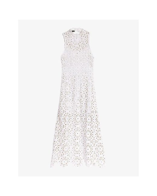 Maje White Beaded Crochet Woven Maxi Dress