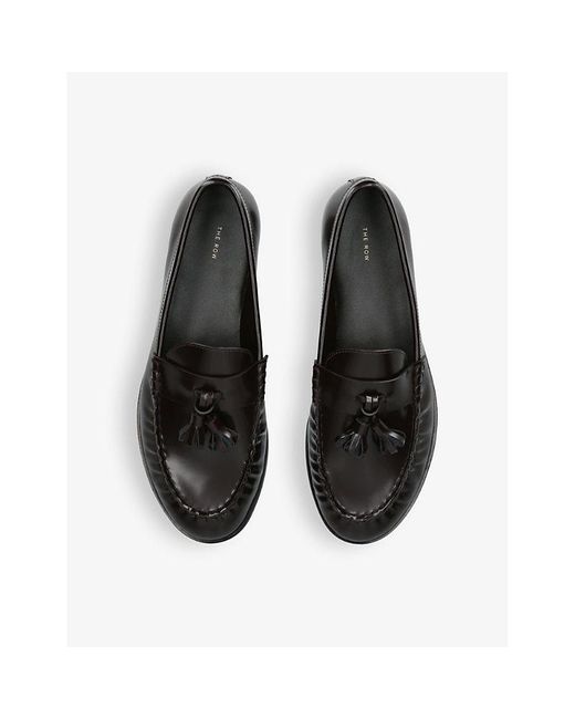 The Row Black Tassel-Embellished Leather Loafers