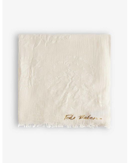 Ted Baker Natural Keliee Logo-print Frayed Cotton-blend Scarf