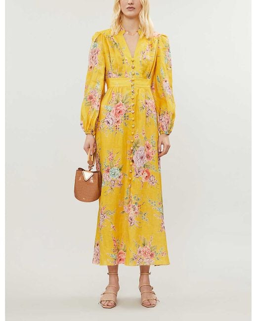Zimmermann Yellow Zinnia Floral-print Linen Maxi Dress