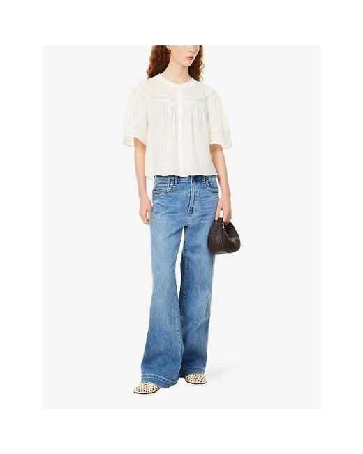 PAIGE White Pasadena Lace-Insert Cotton Blouse