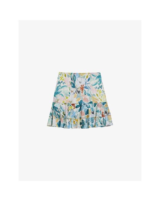 Ted Baker Blue Pragsea Floral-print Tiered Woven Mini Skirt