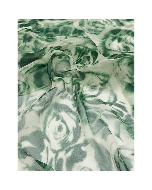 Burberry Green Rose-pattern Semi-sheer Silk Scarf