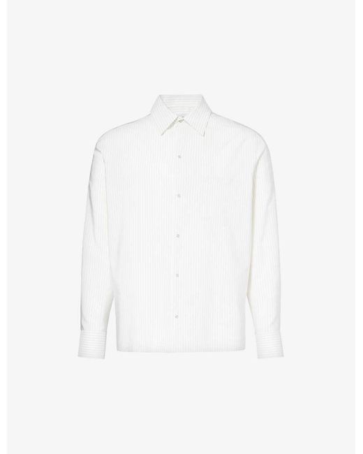 Lanvin White Brand-embroidered Striped Regular-fit Silk-blend Shirt for men