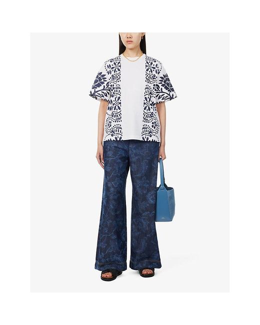 Weekend by Maxmara Blue Viterbo Floral-pattern Cotton-jersey T-shirt X