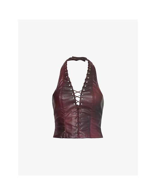 Jaded London Purple Lynx Stitch-Embellishment Faux-Leather Top