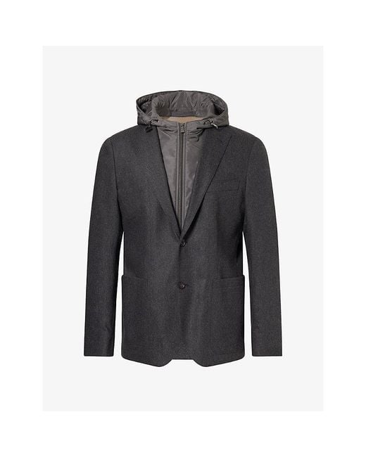 Corneliani Black Hooded Cashmere-Flannel And Wool Jacket for men