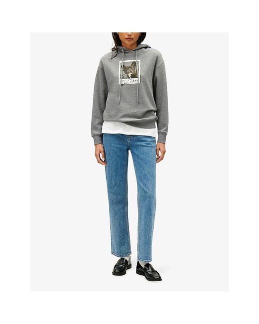 Claudie Pierlot Gray Dog-print Relaxed-fit Cotton Hoody