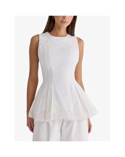House Of Cb White Marnie Lace-Trim Stretch-Cotton Top Xs (A-C Cup)