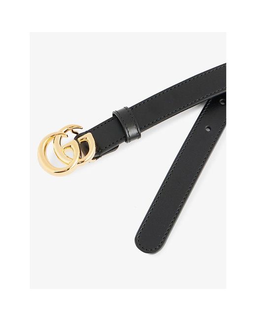 Women's Slim Black Leather Belt With Double G Buckle