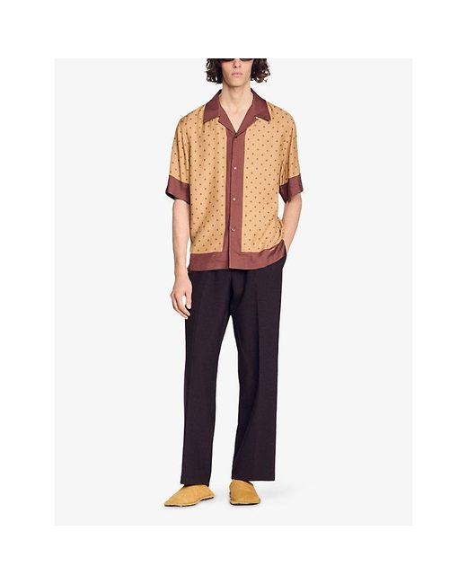 Sandro Brown Micro-Cross Short-Sleeve Woven Shirt for men