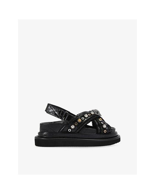 Kurt Geiger Black Orson Cross Scallop Patent-Leather Sandals