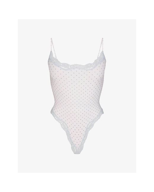 Skims White Fits Everybody Lace Cami Bodysuit