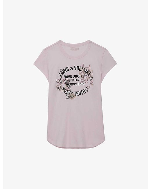 Zadig & Voltaire Pink Woop Graphic-print Short-sleeve Cotton T-shirt