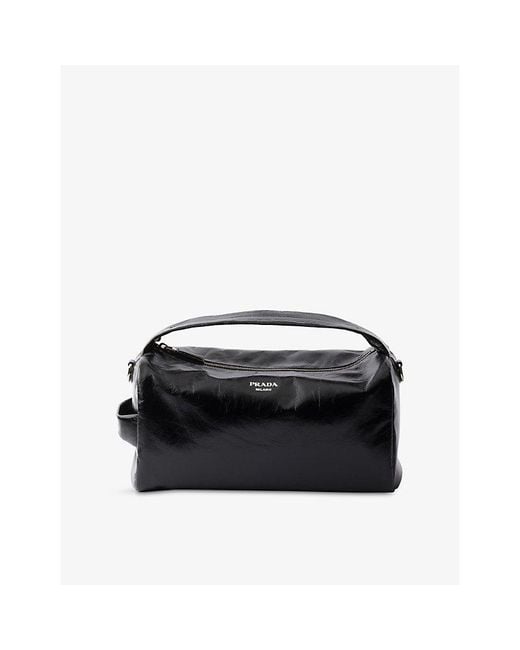 Prada Black Brand-Embossed Leather Top-Handle Bag for men