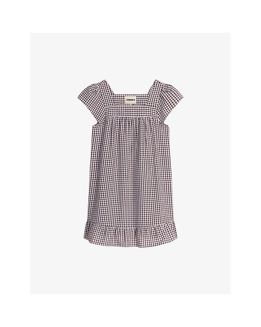 OMNES Purple Delphine Gingham-Print Cotton Mini Dress