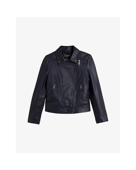 Ted Baker Blue Ellaar Slim-fit Leather Biker Jacket