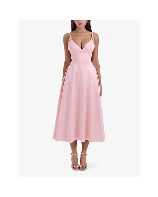 House Of Cb Pink Tiffany Bow Tie-Embellished Satin Midi Dress
