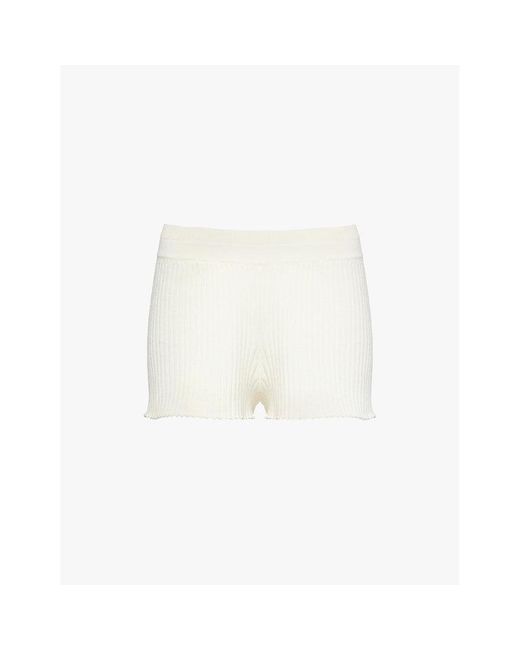 ADANOLA White Marshmallow Relaxed-Fit Ribbed Cotton-Knitted Shorts