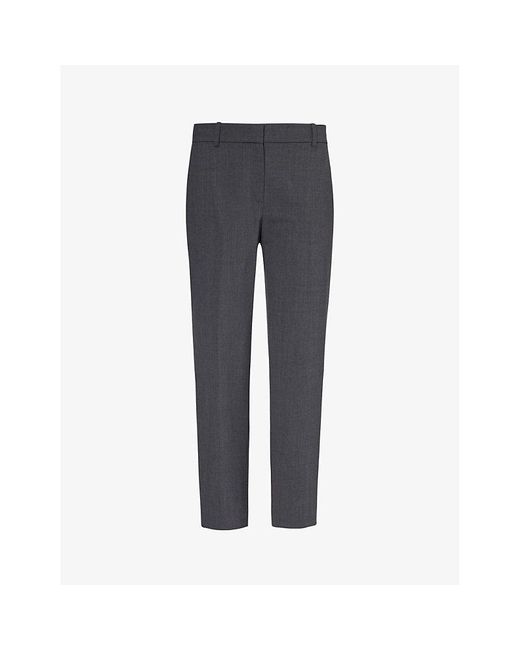 Theory Gray Pressed-crease Tapered-leg High-rise Stretch-wool Trousers