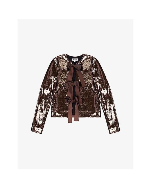 Ro&zo Brown Bow-Front Sequin-Embellished Jacket