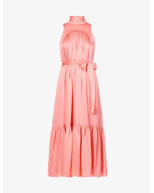 Zimmermann High-neck Silk-satin Midi Dress in Pink | Lyst