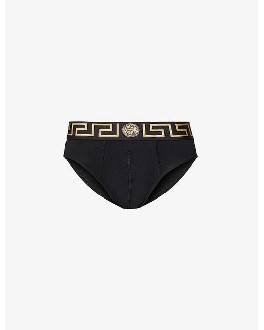 Versace Black Logo-waistband Pack Of Two Stretch-cotton Briefs X for men
