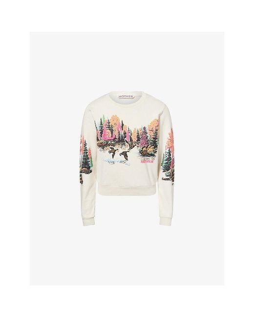 Mother White The Camper Graphic Print Cotton Sweatshirt