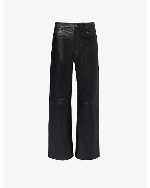 Reformation Black Veda Kennedy Wide-leg High-rise Leather Trousers