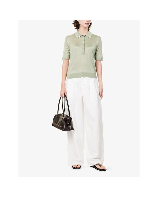 Theory Green Short-Sleeve Fine-Knit Polo Shirt