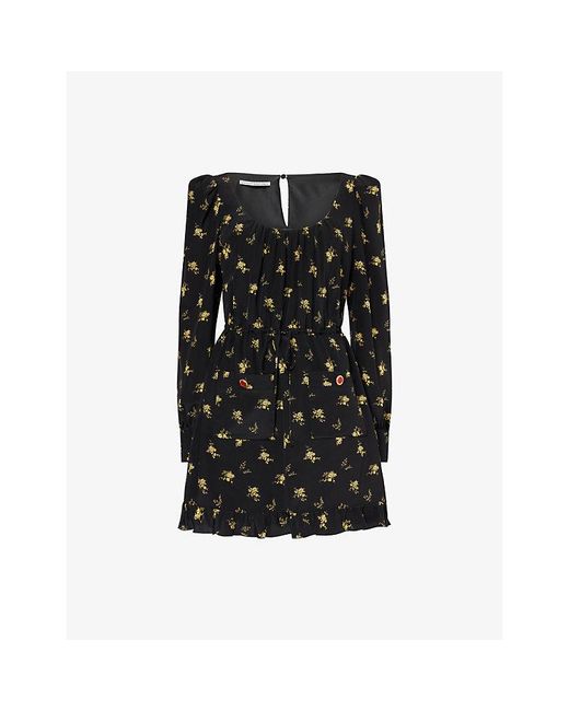 Alessandra Rich Black Printed Scoop-Neck Silk Mini Dress