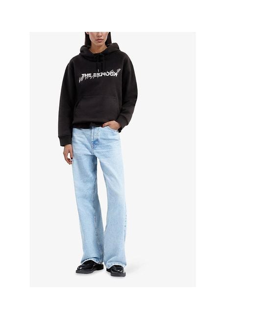 The Kooples Black Graphic-Print Rhinestone-Embellished Cotton-Jersey Hoody