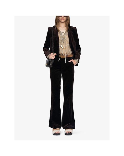 Zadig & Voltaire Black Prevy Flared-Leg Mid-Rise Cotton-Velvet Trousers