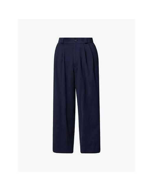 A.PRESSE Blue Wide-Leg Brushed Cotton And Silk-Blend Trousers for men