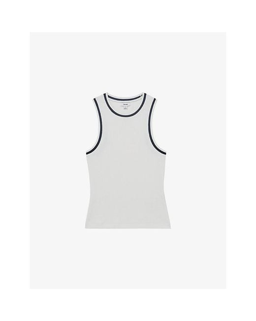 Reiss White Matilda Contrast-Trim Stretch-Cotton Vest
