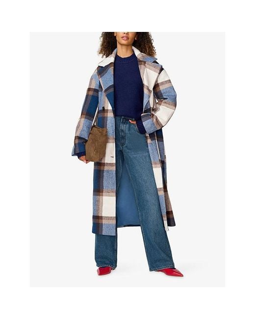 OMNES Blue Tina Checked Woven Coat