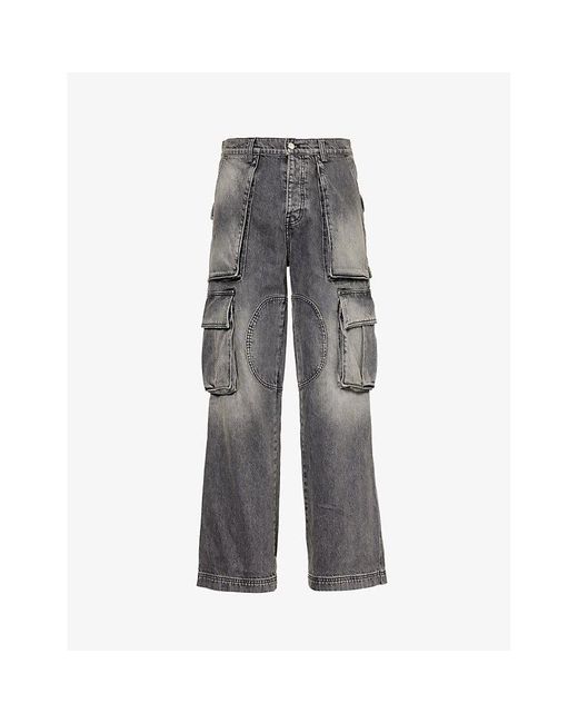 NAHMIAS Gray Cargo-pocket Straight-leg Mid-rise Jeans for men