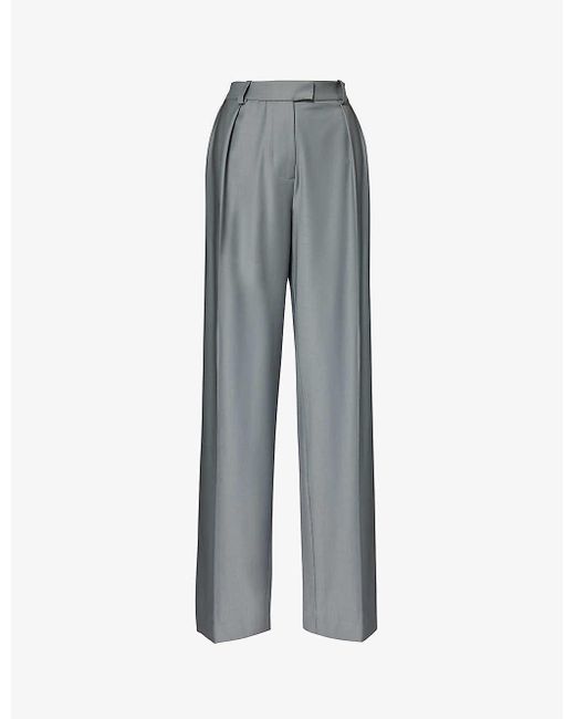 16Arlington Gray Alix Wide-leg High-rise Stretch-wool Blend Trousers