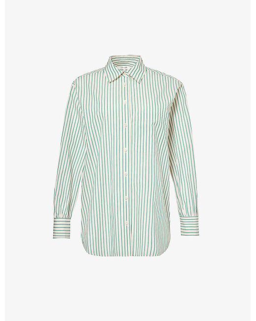 FRAME Blue Stripe-print Oversized Cotton Shirt