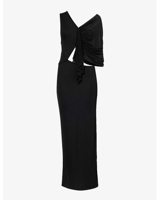 Christopher Esber Black Seneca Swirl Asymmetric-neckline Stretch-woven Maxi Dress