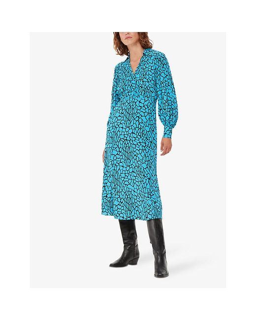 Whistles Blue Terrazzo Geometric-print Woven Midi Dress