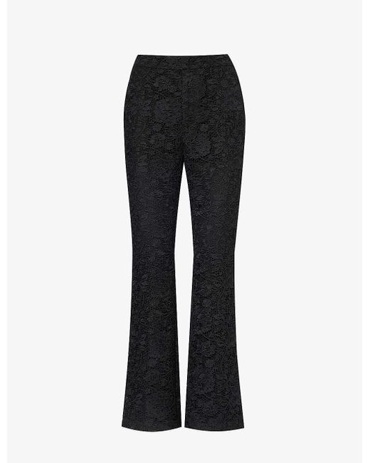 Huishan Zhang Black Jun Floral-embroidered Flared Mid-rise Lace Trousers