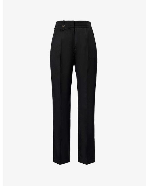 Jacquemus Black Le Pantalon Tibau Straight-leg High-rise Wool Trousers