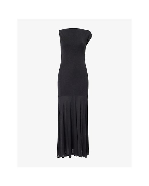 St. Agni Black Circle Hem Stretch-Jersey Maxi Dress